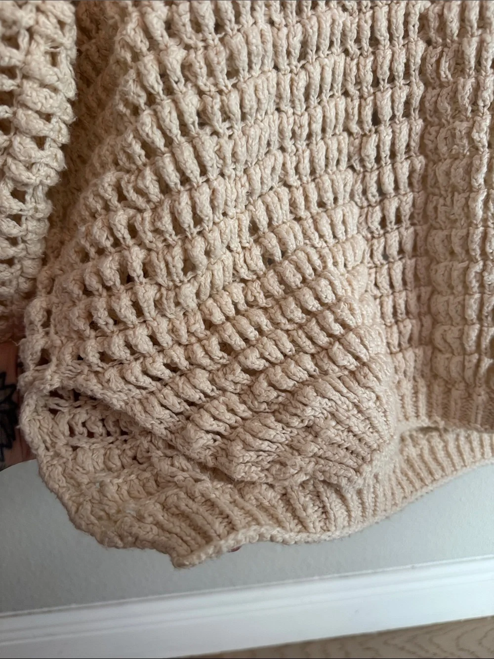 Free People Cream Open-Weave Scoop Neck Sweater